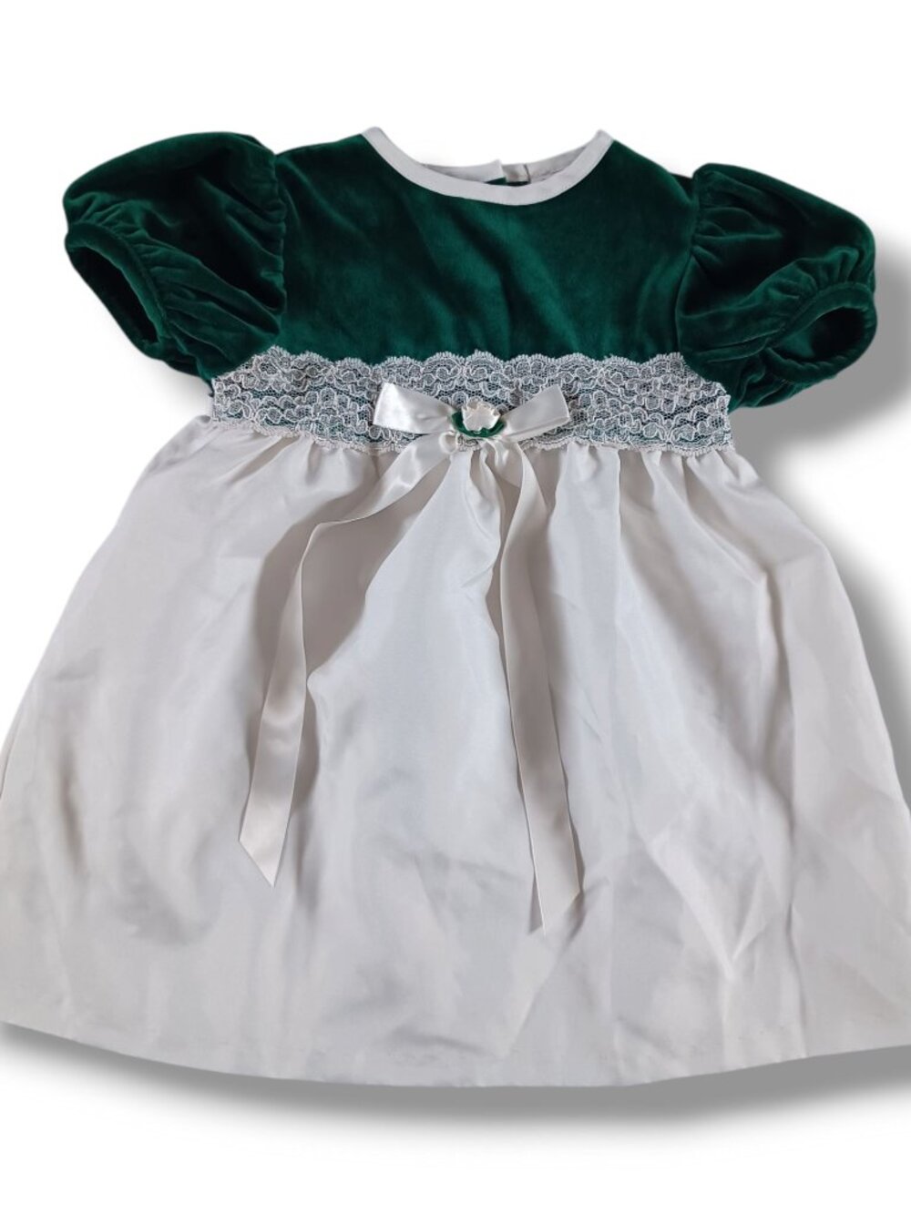 Expressions Toddler Little Girls Dress Green White Velvet Bodice Holiday Size 3T